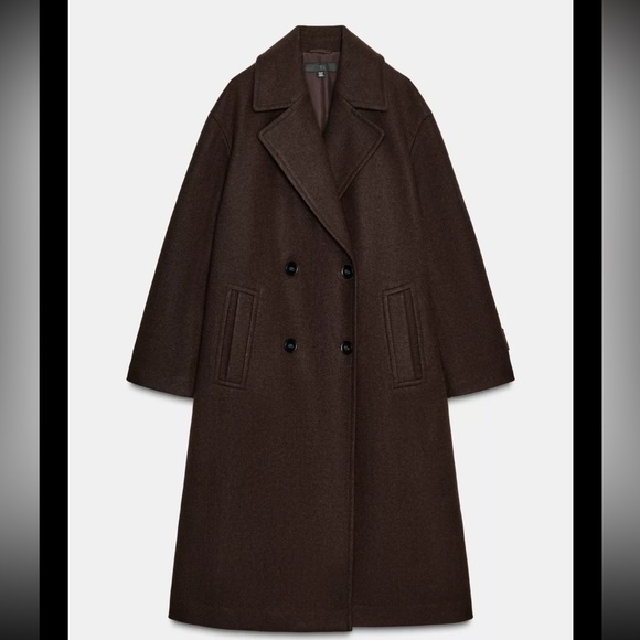 Zara Jackets & Blazers - Zara Brown Wool Blend Double Breasted Coat
